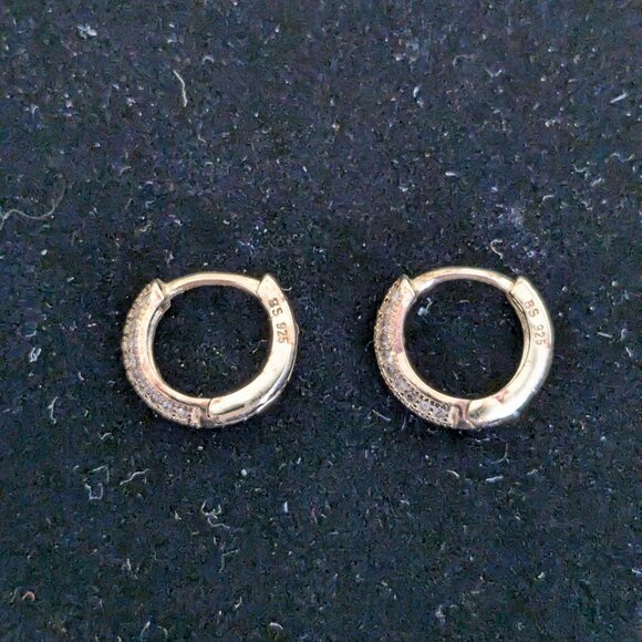 Micro Hoop Gold Tone Sterling Silver Earrings Preppy Minimalist Quiet Luxury - Picture 2 of 7